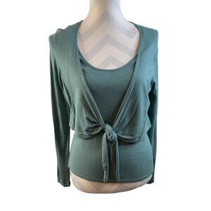 Shu Shu Faux Twin Set Teal Sweater Medium